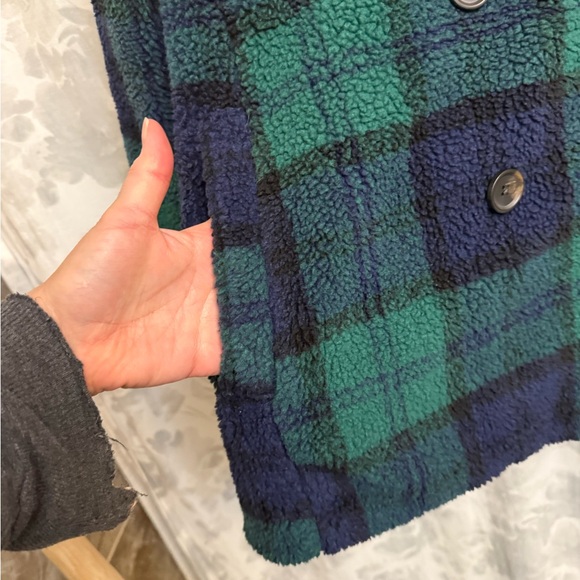 Plaid Fleece Double-Breasted Jacket - Green and Blue EUC - Picture 8 of 9
